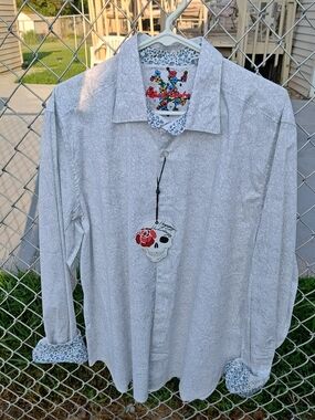 Robert Graham Armstrong Long-Sleeve Button Down Casual Shirt Light Gray XL